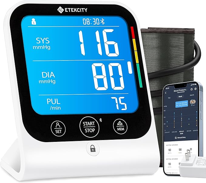 Etekcity Bluetooth Blood Pressure Monitor, FSA-HSA Eligible, Smart Upper Arm Automatic BP Machine with App, Wide Cuff 8....