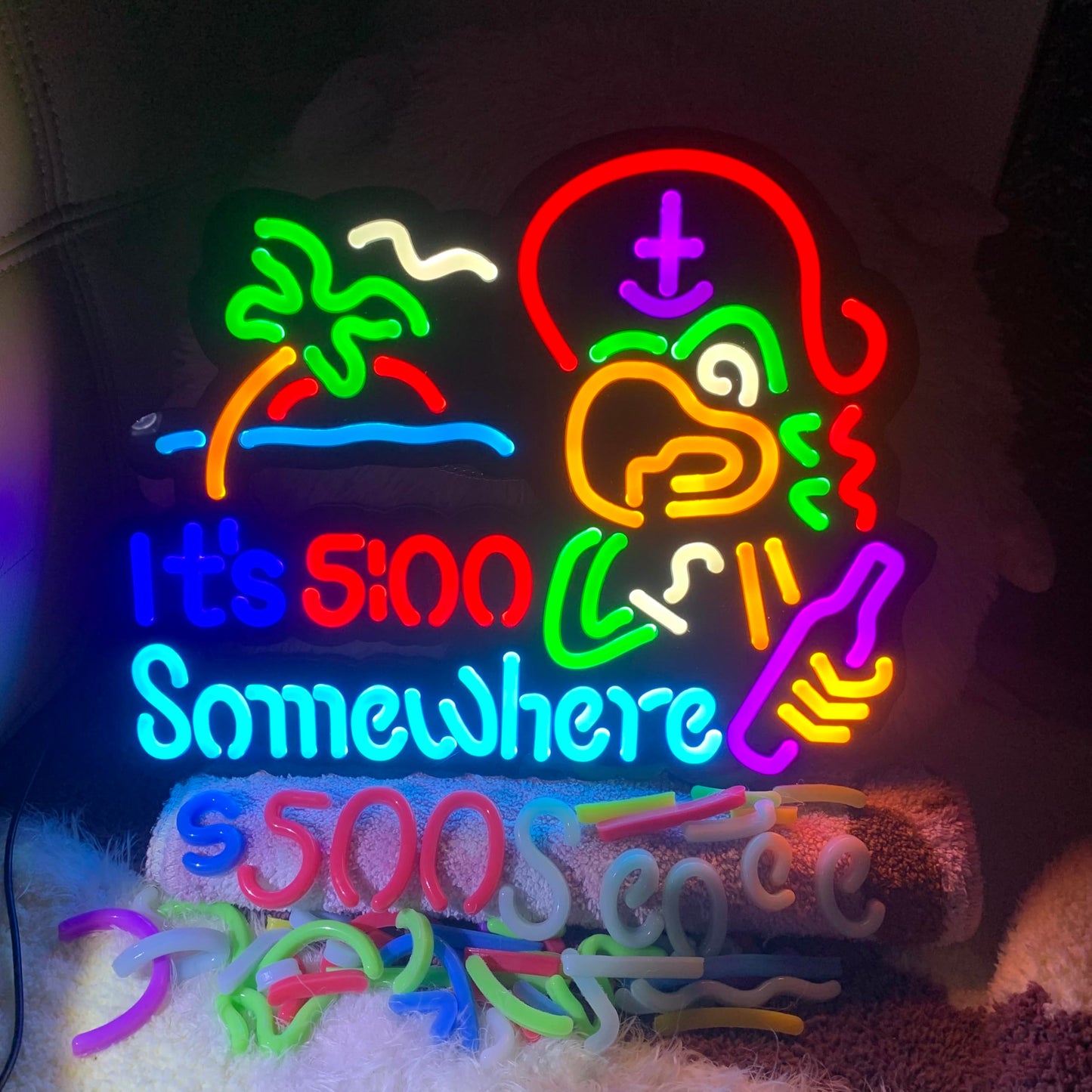 Jigsaw Puzzle 40 Pcs Its 5 :00 Five Oclock Somewhere Neon Led Light Sign  Man Cave Men Led  Home Wall Gifts  Decorations  Palm Tree  Beach  Sun  Tiki Bar  Garage  Accessories  Cart  Party  Bedroom