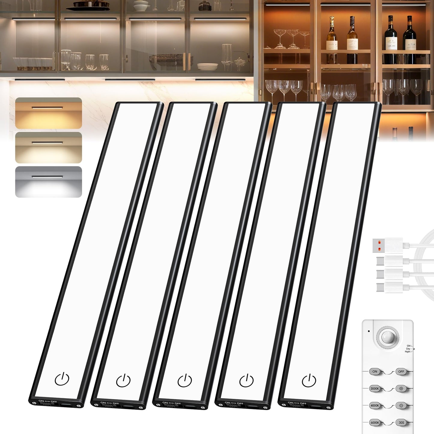 Under Cabinet Lighting,66 LED Wireless Motion Sensor Light Indoor, Rechargeable Closet Lights Battery Operated,Dimmable & 3 Colo