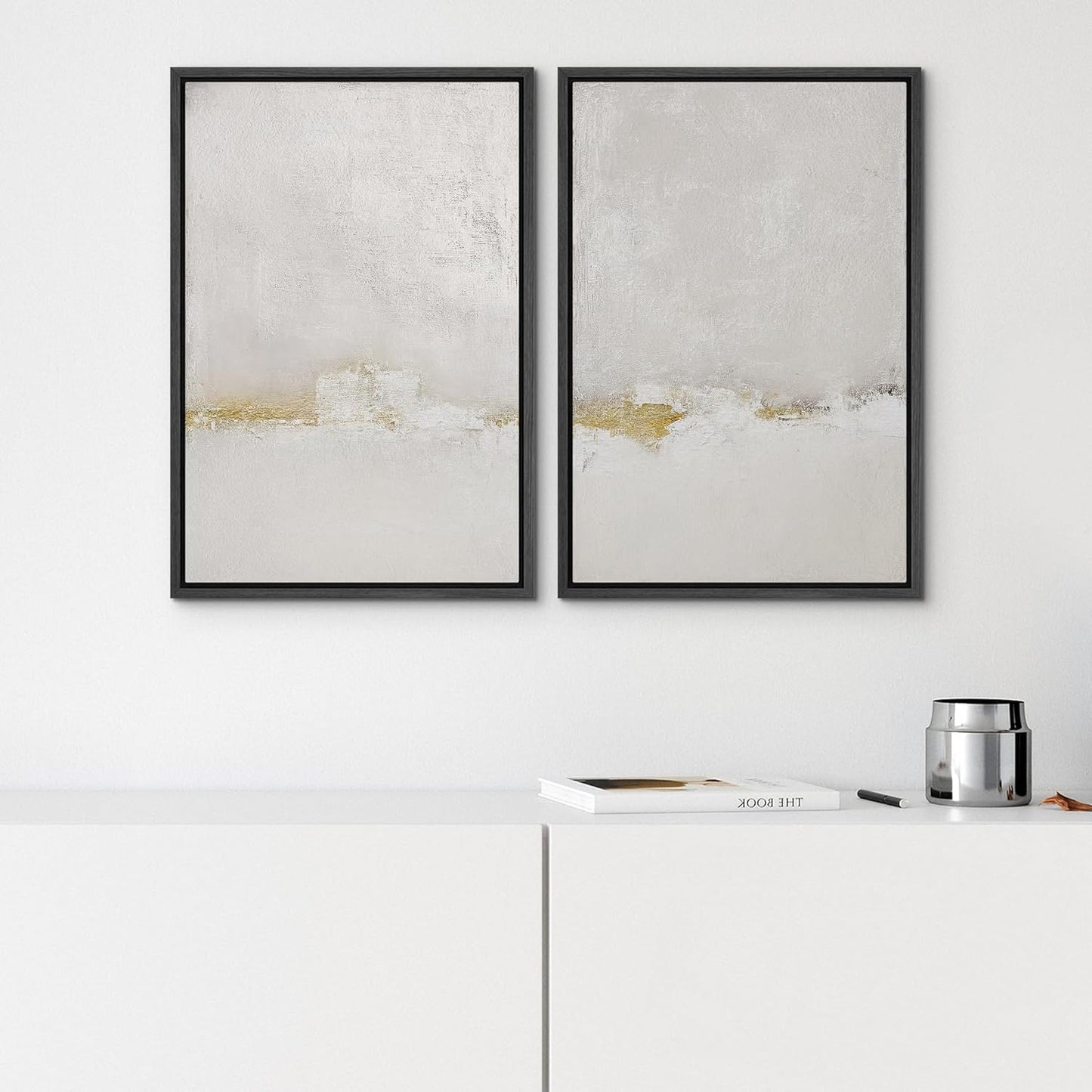 SIGNWIN Framed Canvas Print Wall Art Pastel Grunge Gray Landscape Abstract Shapes Illustrations for Living Room, Bedroom, Office - 24"x36"x2 Black