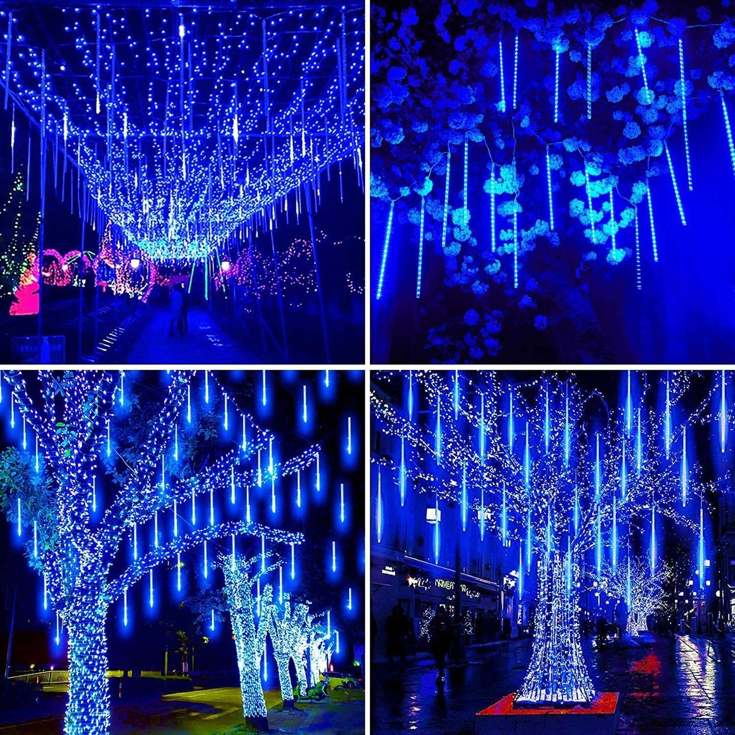 Kordain Outdoor Christmas Lights, 12 Falling Rain Icicle Lights, 8 Tubes, 144 Led, Blue, Model Kordain-02, 26.9Ft, Copper