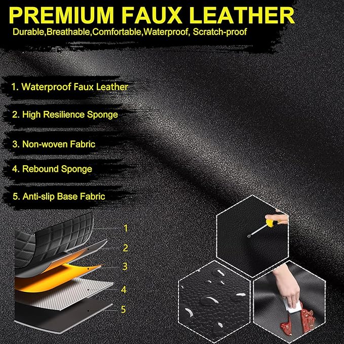 Car Seat Covers Full Set Fit for Lincoln Nautilus 2014-2026,Waterproof Laux Leather Seat Protectors for 5-Seat Vehicles(Black)