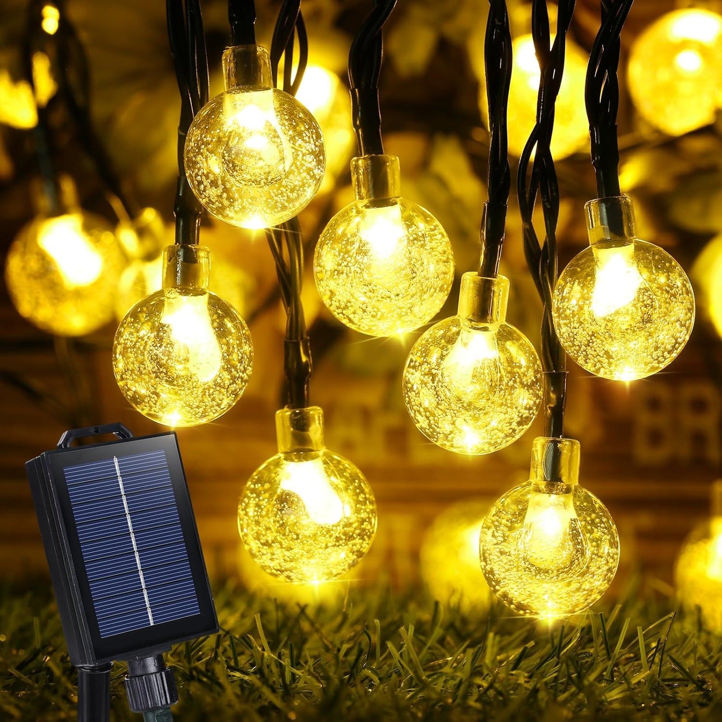 Solar String Lights Outdoor Waterproof, 1 Pack 50 LED 2.3CM 23 FT Each, Solar Powered Patio Lights with 8 Lighting Modes for Gar