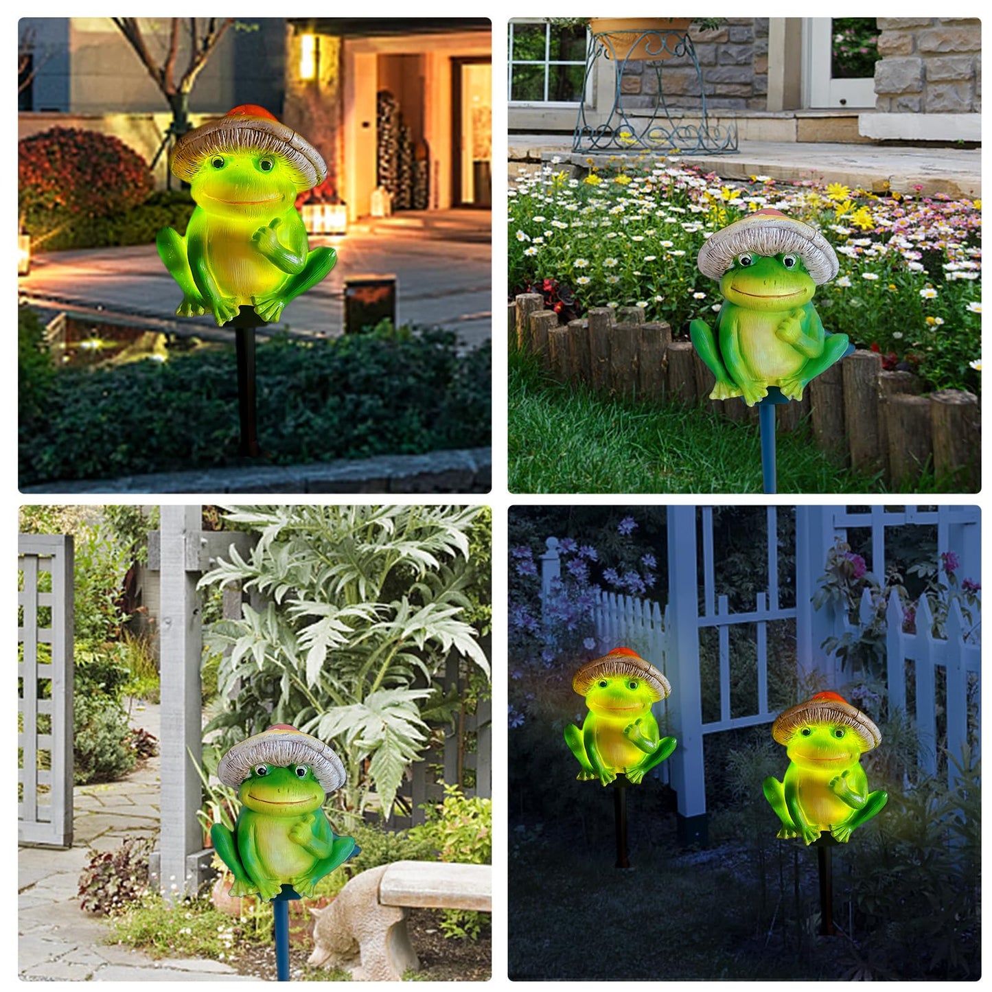 Qh & Garden Frog Solar Lights - Waterproof Frog Figurines For Outdoor Garden Decor  Perfect Statues Gifts For Mom - Solar Power Led Light For Garden  Lawn  Patio  Pathway