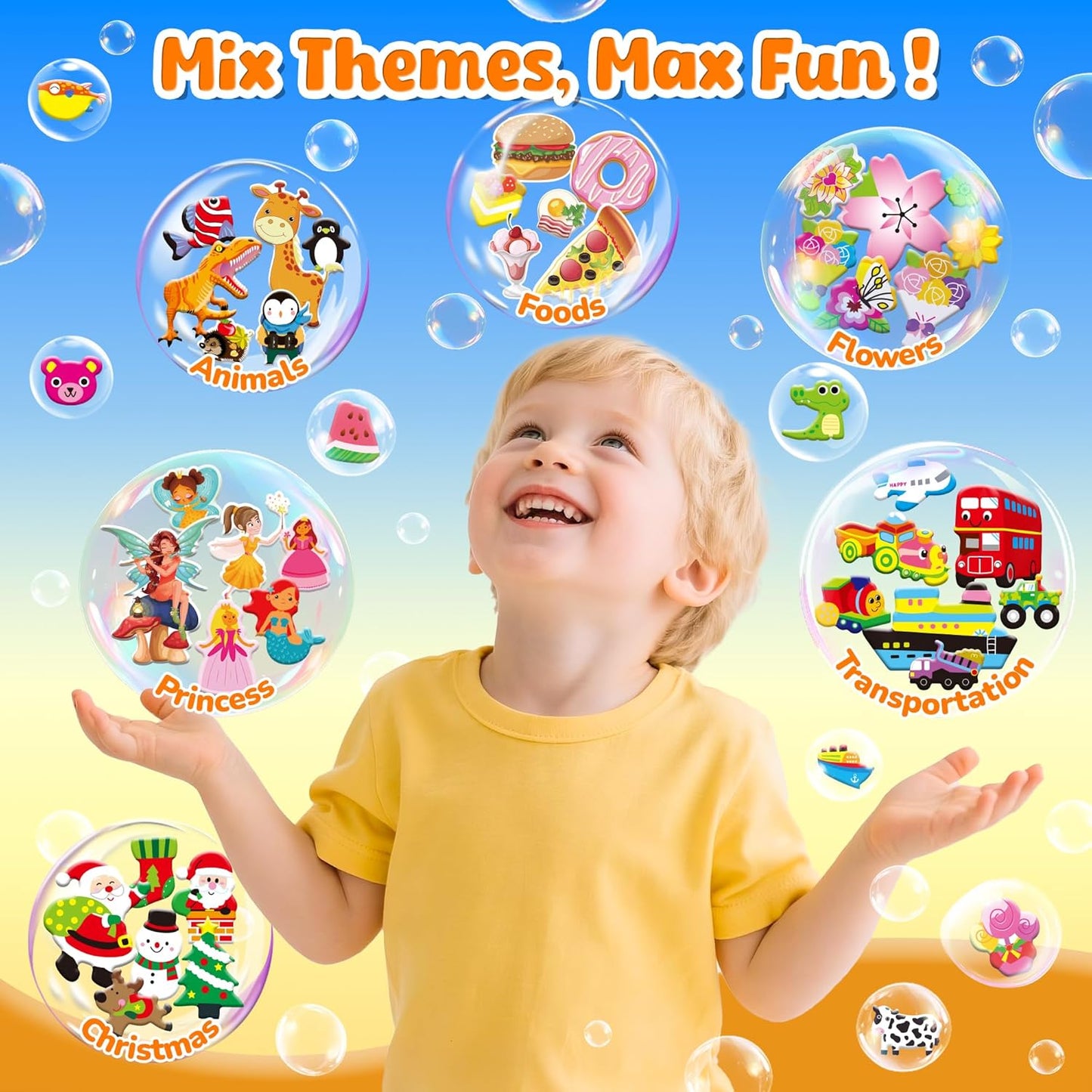 Puffy Stickers for Kids Toddlers, Small 3D Sticker Variety Pack, Kid Stickers Sheets Bulk, Mini Party Favor for Kids Girls Boy,80 Sheets 4000+ Unique Patterns as Teachers Rewards Gifts