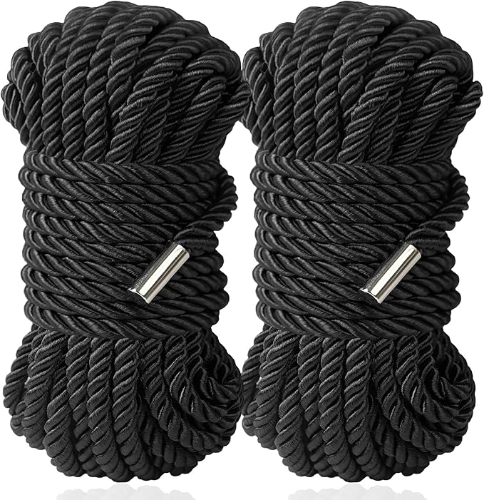 BAVIHOR Silk Rope, 32 Feet 8 mm Soft Ropes Durable Multipurpose Long Satin Braided Twisted Rope (Black, Black)