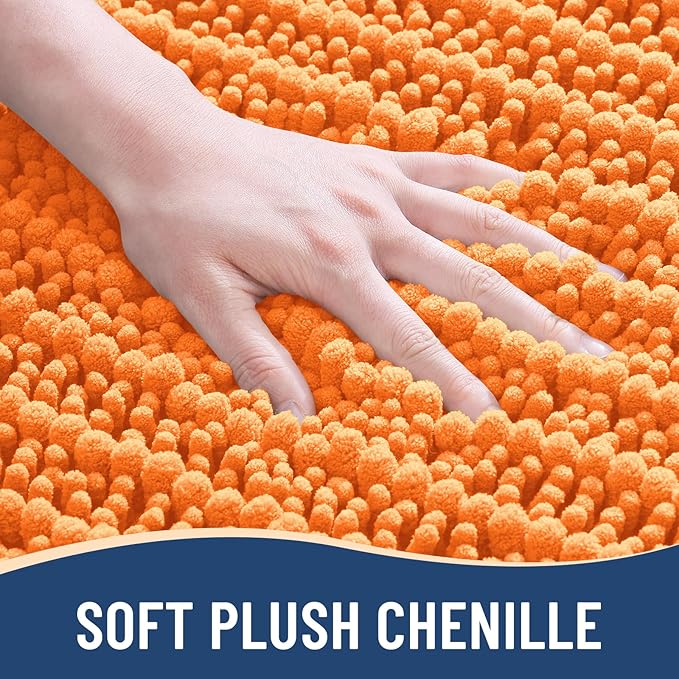 Arotive Luxury Chenille Bathroom Rug Mat, Extra Soft Thick Absorbent Shaggy Bath Rugs, Non-Slip Machine Wash Dry, Plush Bath Mats for Bathroom, Shower and Tub, 40x24, Orange