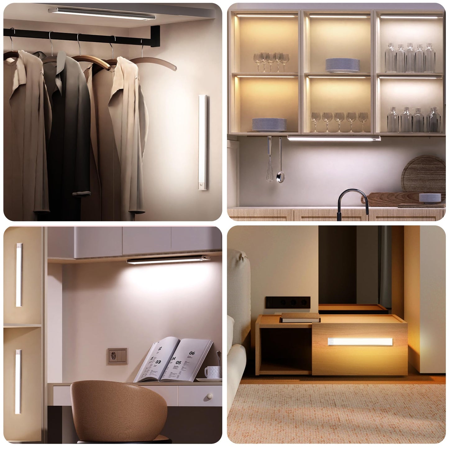 Pzsunly Under Cabinet Lighting 54 Led 1800Mah Rechargeable Motion Sensor Light 3 Colors Dimmable Magnetic Closet Lights Indoor Night Lights For Kitchen Bedroom Stairs 5 Pack