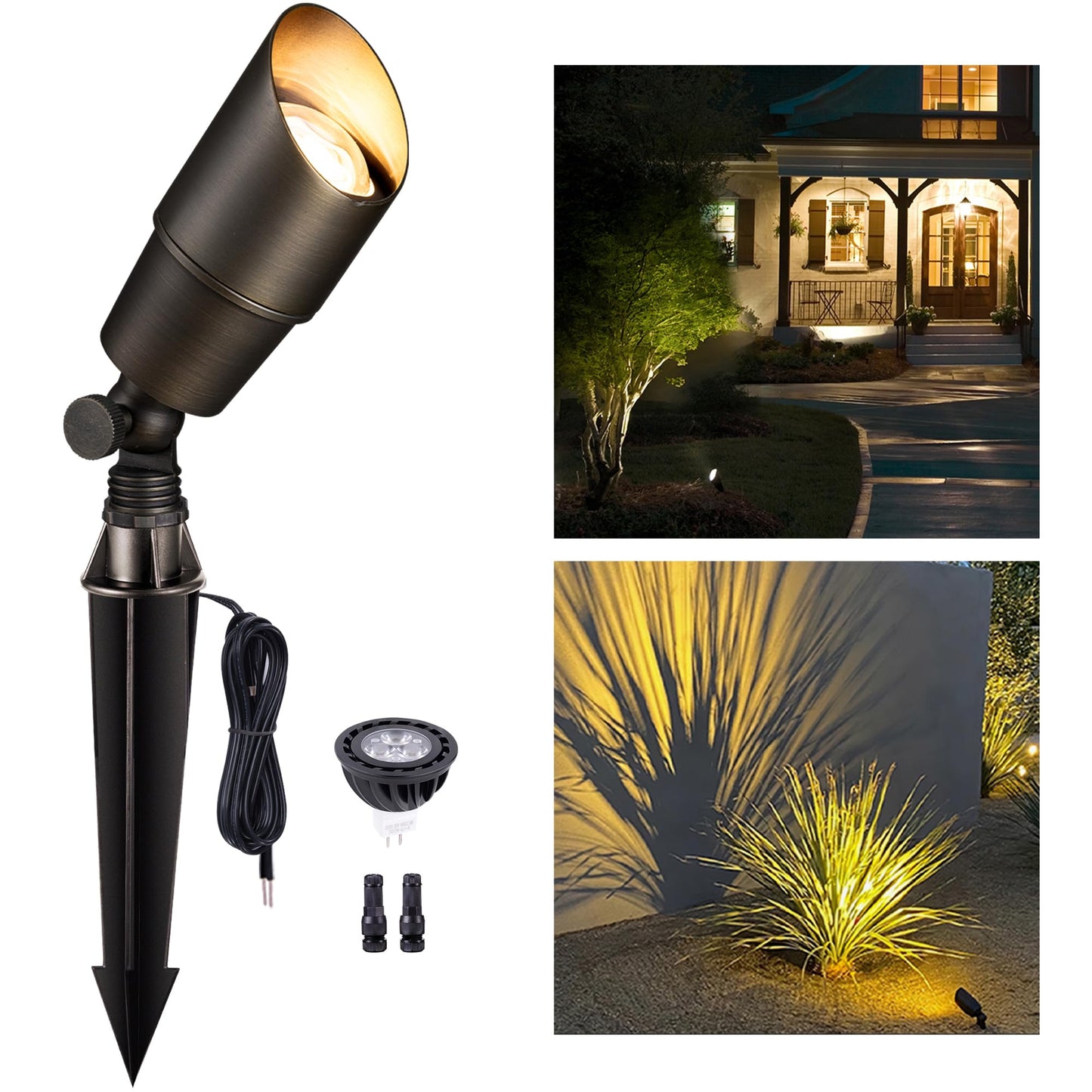 Gardenreet Landscape Spotlights - Brass Uplight Led 12V, Ip65 Waterproof, 5W 2700K Warm White, 1-Pack, Antique Bronze