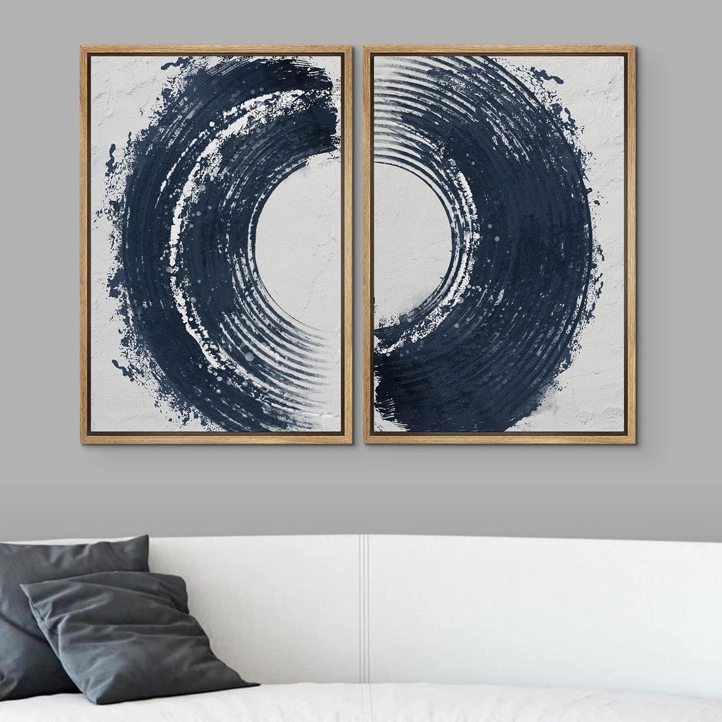 SIGNWIN Framed Canvas Print Wall Art Set Black Gray Pastel Paint Stroke Spiral Ring Abstract Shapes Illustrations Modern Minimal Decorative for Living Room, Bedroom, Office - 16"x24"x2 Natural