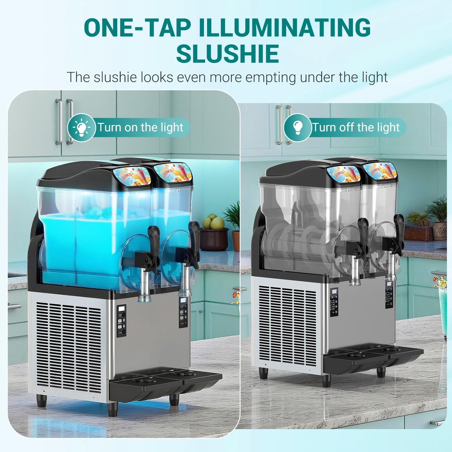Mirfee 8 Gal Commercial Slushy Machine with LED Light, 15-45 Minutes to Make，Commercial Frozen Drink Machine with 5 Preset Programs, 110V Margarita Slushie Maker, for Wine Cocktails, Daiquiri Juice