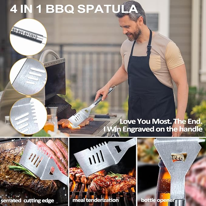 Retirement Gifts for Men, Retired Gifts for Men, Dad, Grandpa, Coworker, Teacher, Boss, Retirees Heavy Duty Grilling Accessories for BBQ, Thick Stainless Steel Grill Utensils with Non-Slip Handle Tool