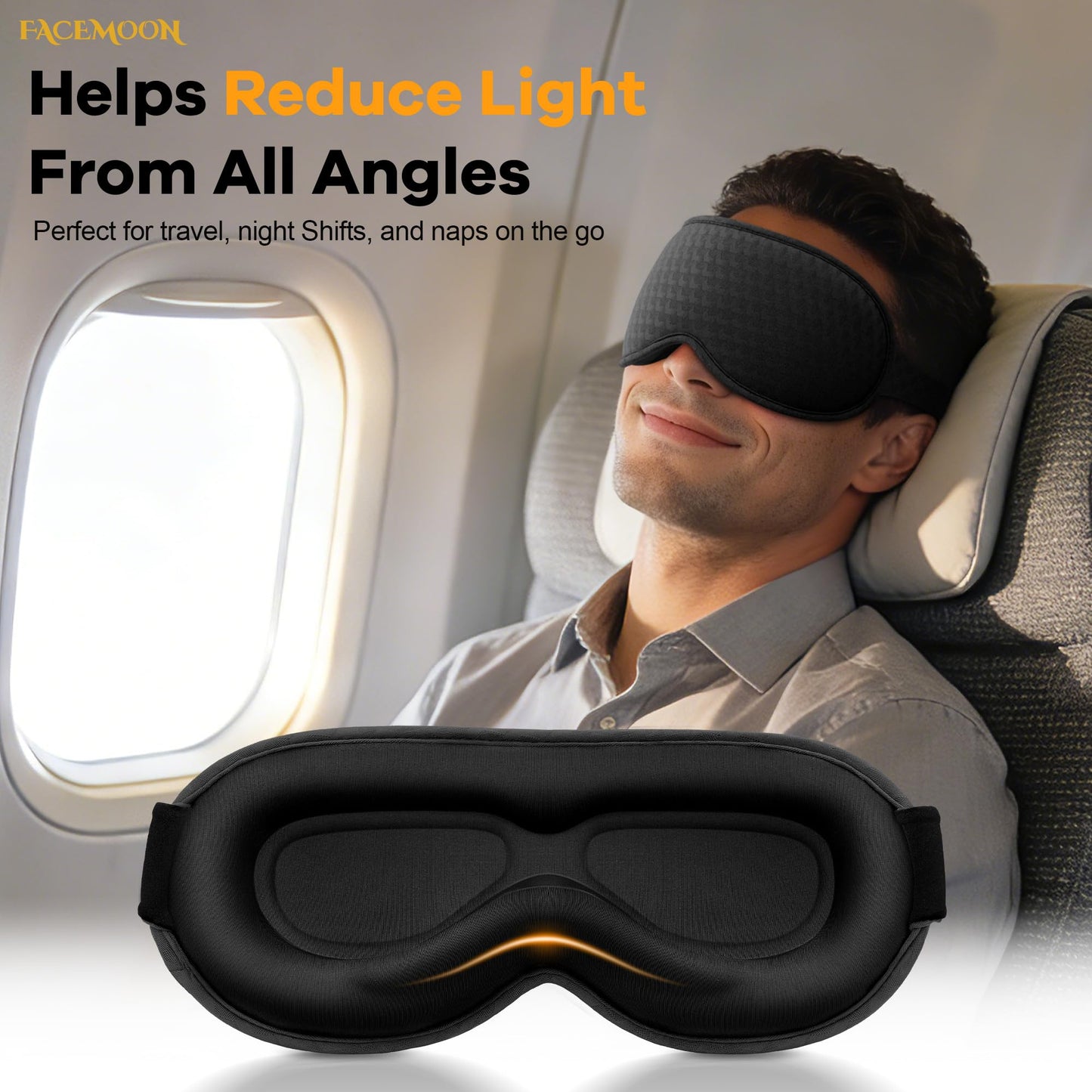 Blackout Weighted Eye Mask for Sleeping: 3D Contoured Gentle-Pressure Sleep Mask for Men & Women - Airplane Travel & Night Shift Essentials – Zero Eye Pressure, Breathable Blindfold, Black