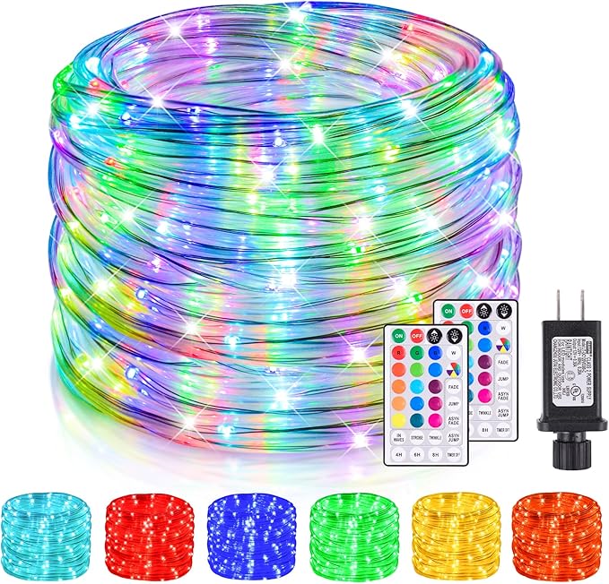 Nazuwke 99Ft LED Rope Lights Outdoor, 18 Colors Changing Fairy String Light Plug in with Remote, IP68 Waterproof 300 LEDs ...