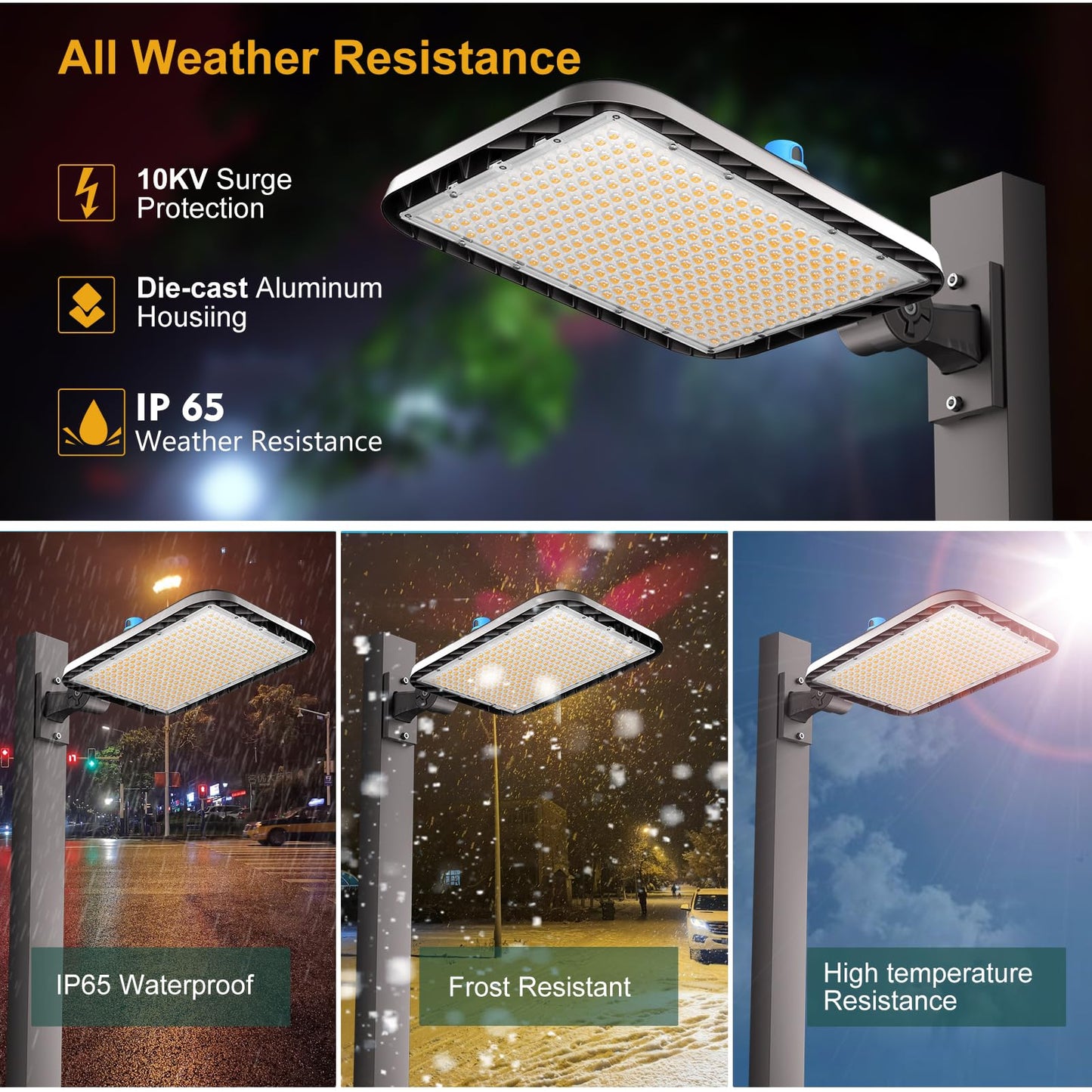 Acohook 500W Led Parking Lot Lighting 75000Lm(150Lm/W) Arm Mount Parking Lot Lights With Smart Photocell 5000K 6Kv Spd Outdoor Waterproof Led Street Light- 7Yrs Warranty 2Pack