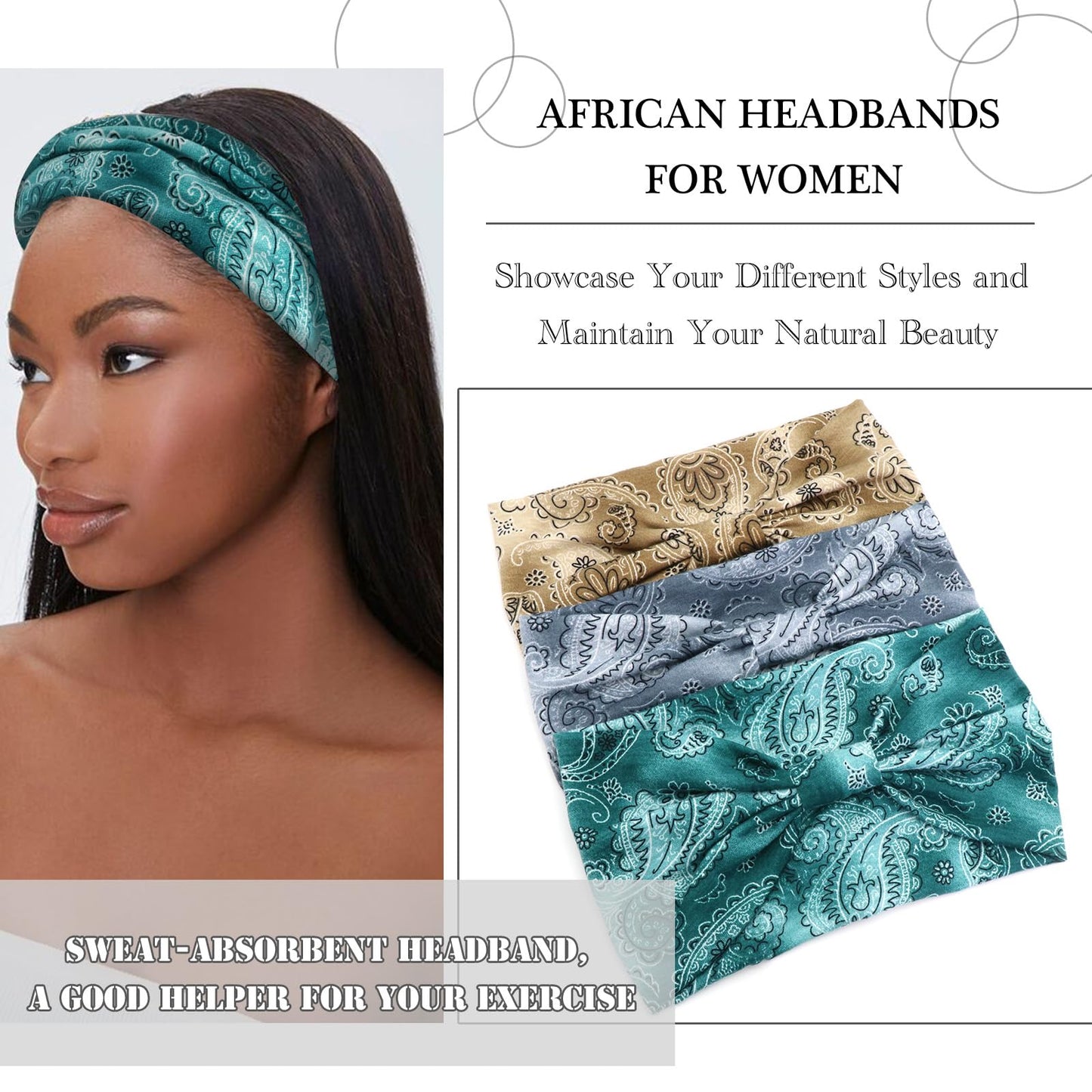 SAWINDA Boho Headbands for Women Wife Soft Hair Bands Twist Knotted Elastic Non-slip Hair Wrap Bandeau Yoga Running Workout Hair