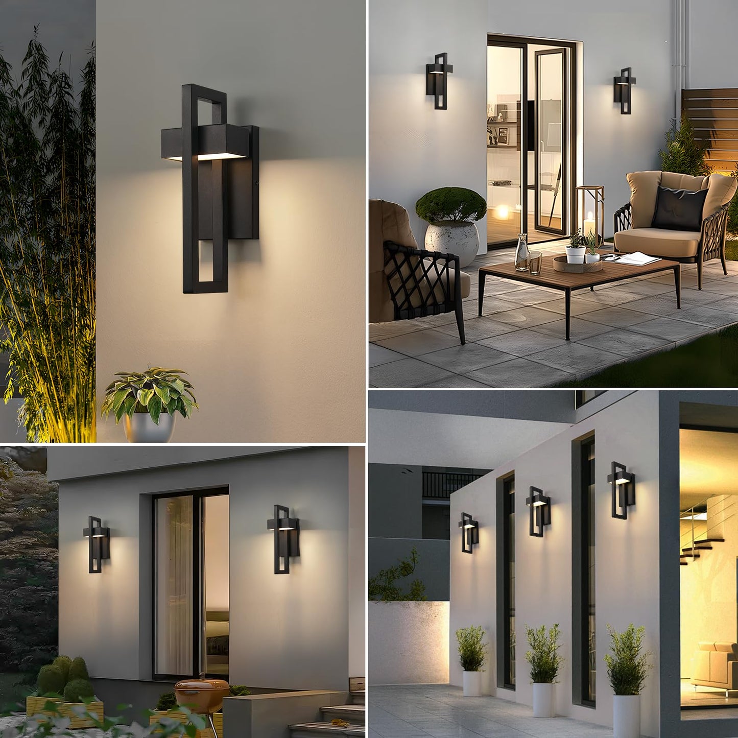 Tewei Led Outdoor Wall Sconce Modern Exterior Lighting Fixtures  Matte Black Outdoor Front Porch Lights Led Outside Wall Mount Lights For House  Hallway  Warm White 3000K  2 Pack