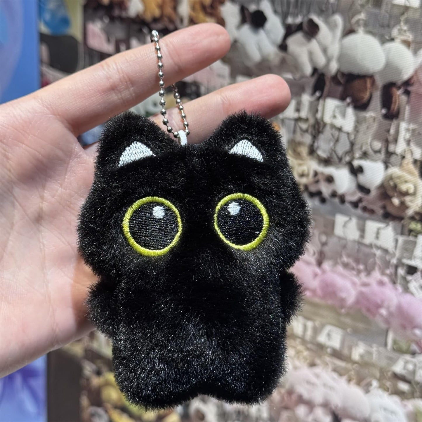 HUIJUFU Black Cat Plush Keychain Purse Charm - Cute Bag Charms Gifts for Women