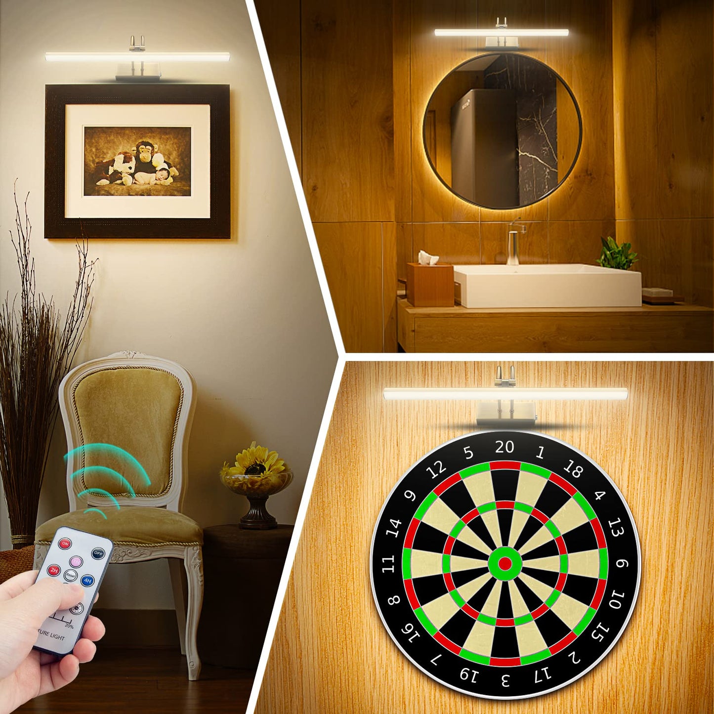 Raifoolly Picture Light - 13In Battery Operated Art Light, Dimmable With Timer, Antique Brass, Model Rf00289