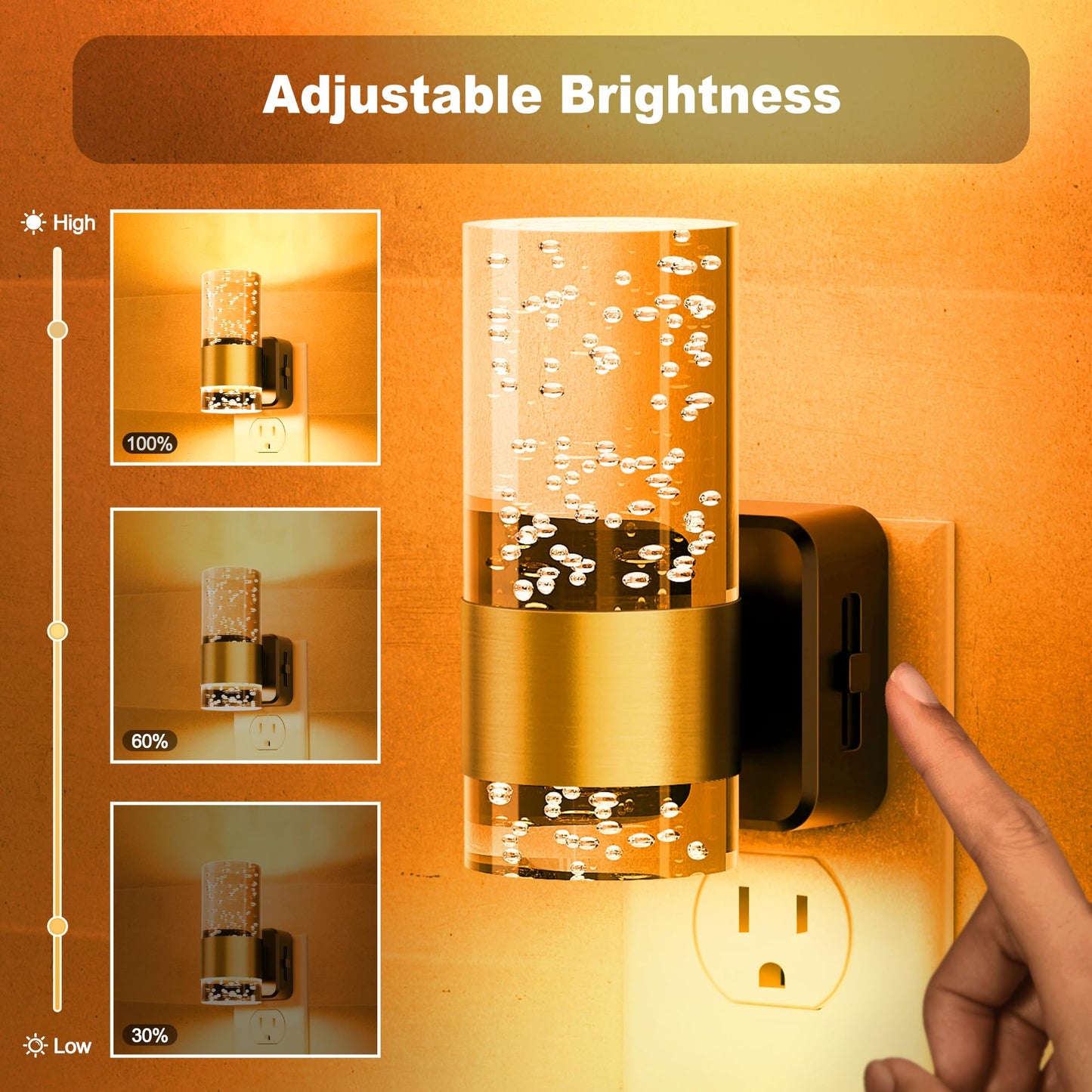 JandCase Night Light, Dimmable LED with Auto Light Sensor, 1 Pack, Gold-Amber, Model C-GY19707US