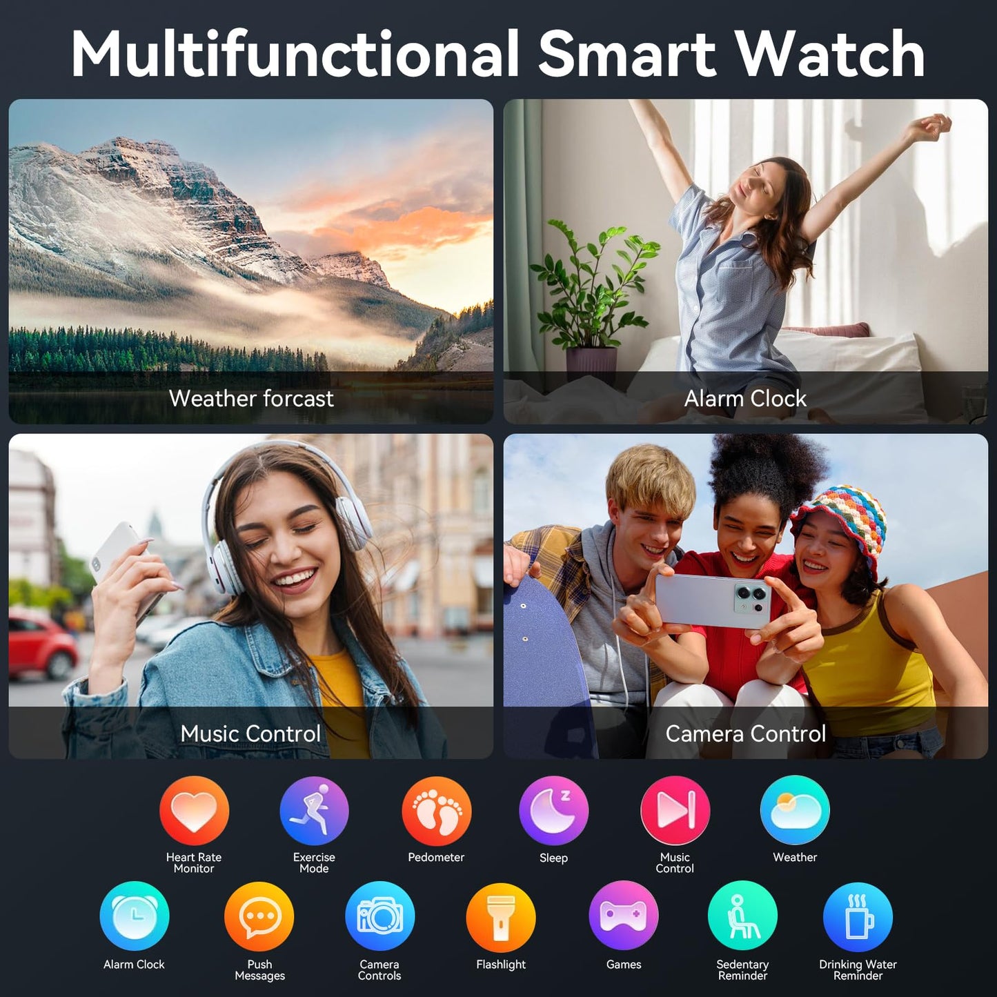 Smart Watch for Men Women, 1000 mAh 100 Day Battery Life, 1.85" Fitness Tracker Bluetooth Call/Make Calls, IP68 Waterproof, 120+ Sport Modes, 24/7 Heart Rate/Sleep Monitor Fitness Watch, iOS/Android