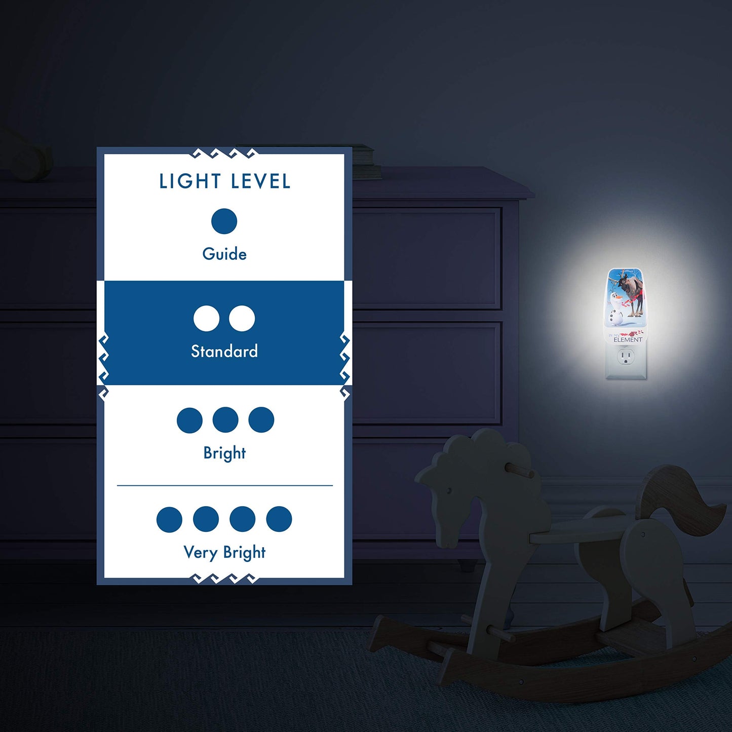 Disney Frozen LED Night Light, Olaf and Sven, Plug-in, Dusk-to-Dawn Sensor, 1 Pack, Blue/White, Model 45830