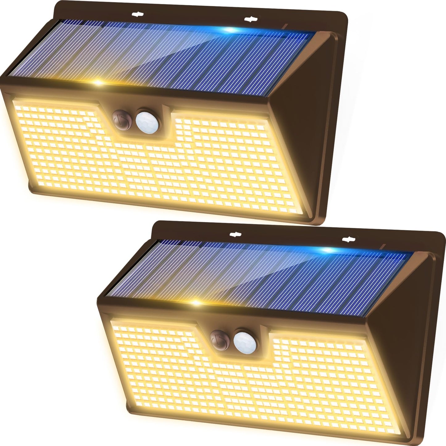 kolpop 318 LED Solar Outdoor Lights, IP65 Waterproof, Motion Sensor, 2 Pack, 7 Inch, Brown-Warm Light