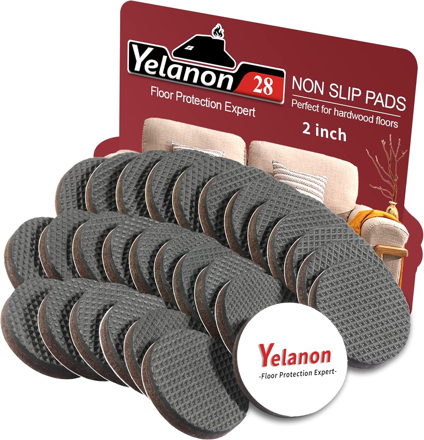 Yelanon Non Slip Furniture Pads -28 pcs 2" Furniture Grippers, Non Skid for Furniture Legs,Self Adhesive Rubber Feet Furniture Feet,Anti Slide Hardwood Floor Protector for Keep Couch Stoppers