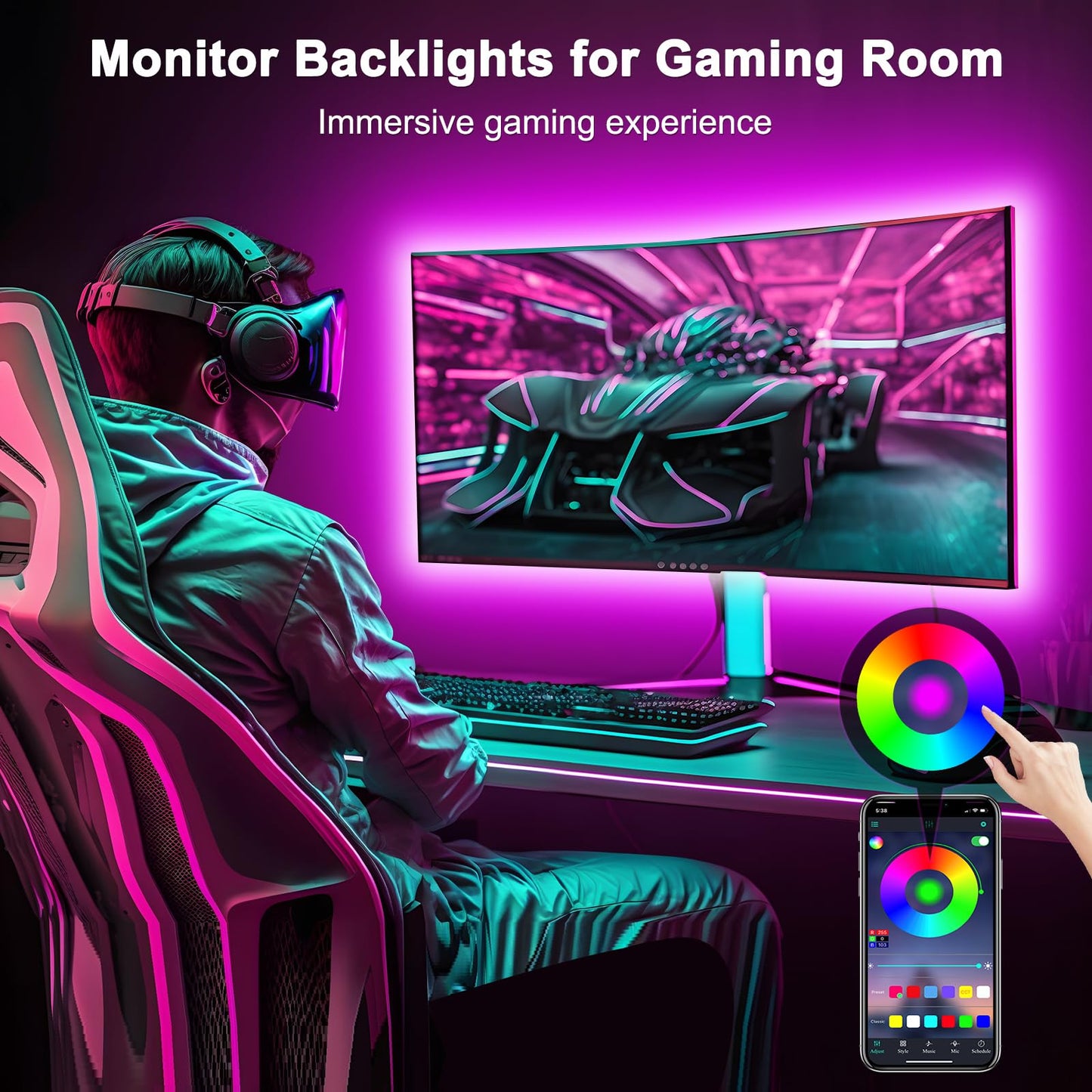 Daymeet LED TV Backlight Strip, 9.8ft RGB Color Changing, Music Sync, USB Powered, Model XR-BT02-QC3M-US, Solid Colors
