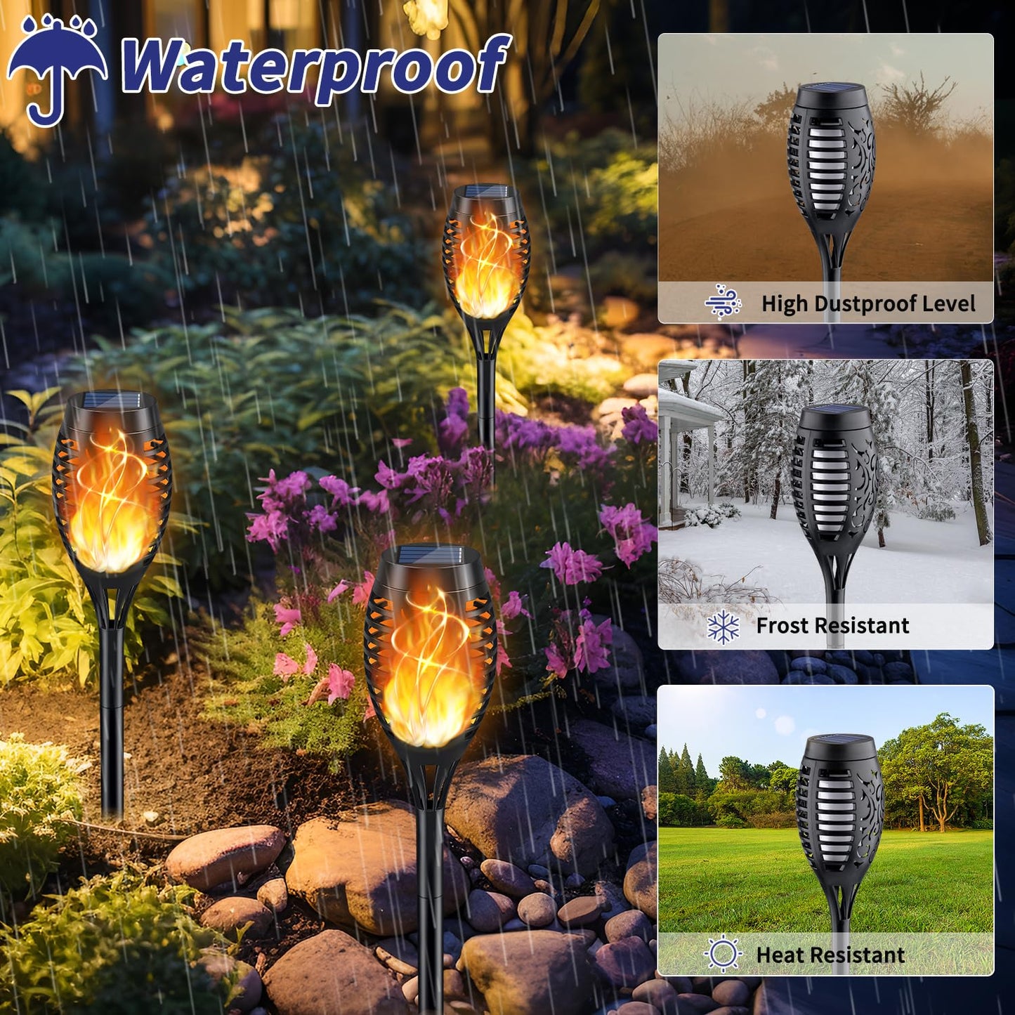 KYEKIO Solar Torch Lights - Outdoor Flickering Flame, Waterproof, 12Pack, Orange, Plastic