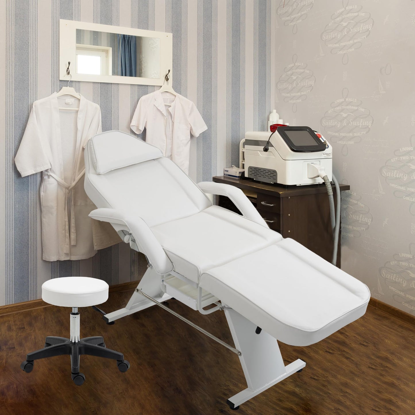 HeureuxBoBo Multi-Purpose 72 in 3-Section Massage Salon Tattoo Chair with Hydraulic Stool, Adjustable Facial Spa Bed, Beauty & Tattoo Equipment