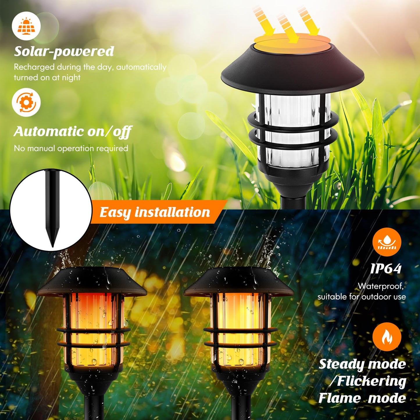 ZOOHAR Solar Outdoor Pathway Torches, Waterproof LED Landscape Lights, 4 Pack, Model 2024