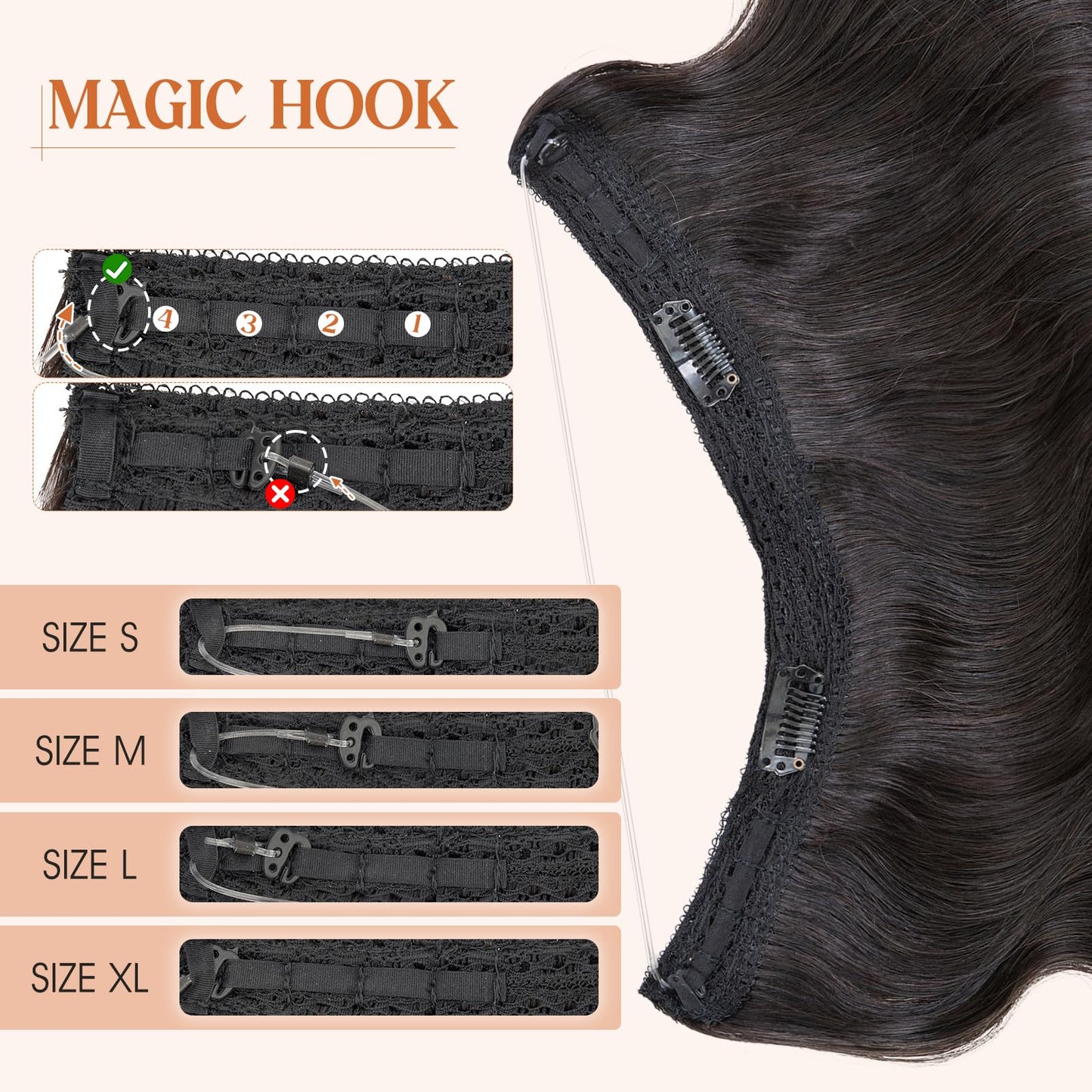 S-noilite Wavy Halo Hair Extensions Real Human Hair,20Inch Invisible Wire Hair Extensions,2 Clips Halo Extensions for Women(Natu