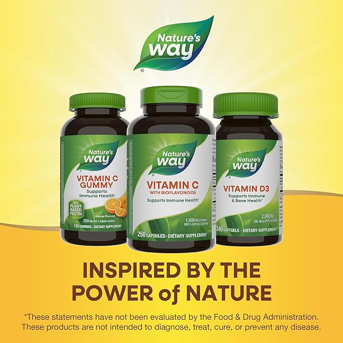 Nature's Way Vitamin C with Bioflavonoids, Immune Support*, High Potency Vitamin C per 2-capsule serving, Promotes Collagen*, 1,000 mg per 2-Capsule Serving, 250 Capsules (Packaging May Vary)