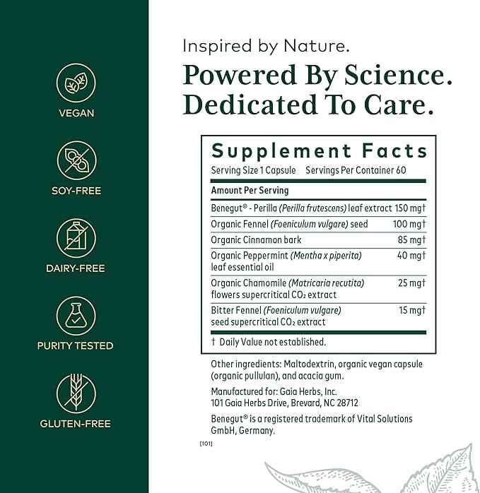 Gaia Herbs Pro GI-BFF Digestive Health Support Supplement* - GI Health Supplement with Organic Fennel & Cinnamon Bark - Benegut for Occasional Gas & Bloating* - 60 Powder Capsules (60 Servings)