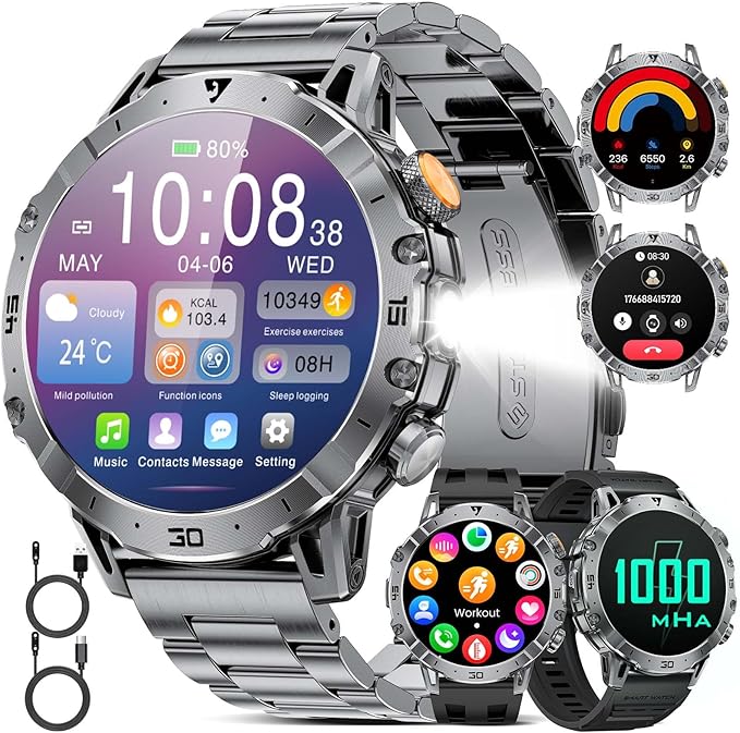 HIRREO EF18 Military Smart Watch for Men, 1.85″ HD Smartwatch with 1000 mAh Large Battery, LED Flashlight/100+ Sport Modes...