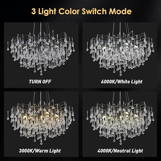 Black Chandeliers for Dining Room,Farmhouse Crystal Chandelier,10-Light Tree Branch Chandelier Light Fixture for Living Room, Kitchen Island D31.5