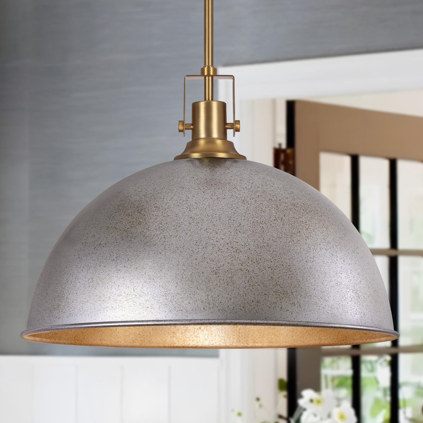 Lamqee 18 Inch Antique Silver Large Pendant Light Kitchen Island  Farmhouse Modern Dome Pendant Light Fixtures Ceiling Hanging Lighting Chandelier For Dining Room Over Table  Bar  Hallway  Entryway