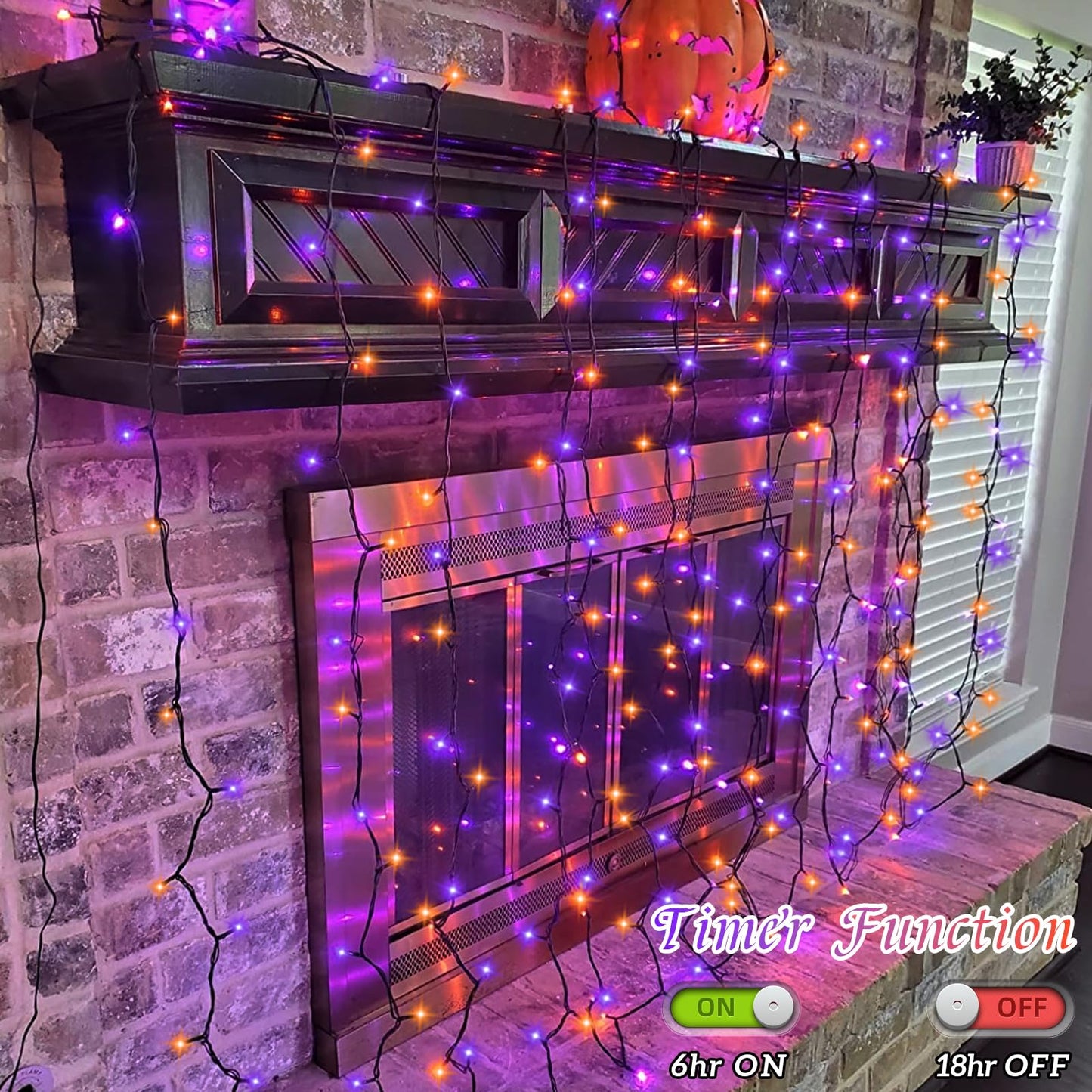Yeguo 66Ft 200 Led Orange And Purple Halloween Lights Outdoor Waterproof  Green Wire Christmas String Lights Indoor  8 Modes Twinkle Tree Lights Plug In With Timer Memory