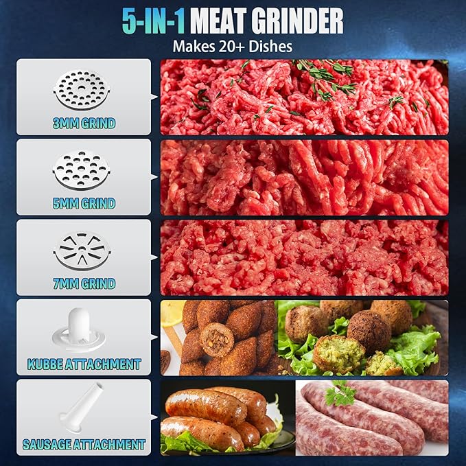 5.0 Upgrade Electric Meat Grinder【NO.1 Germany 3500W Super Motor】【SGS Certified SUS304 Blade & Plate】3-Second Fast Meat Grinding, Perfect For Meat Grinders For Home Use (SILVER)