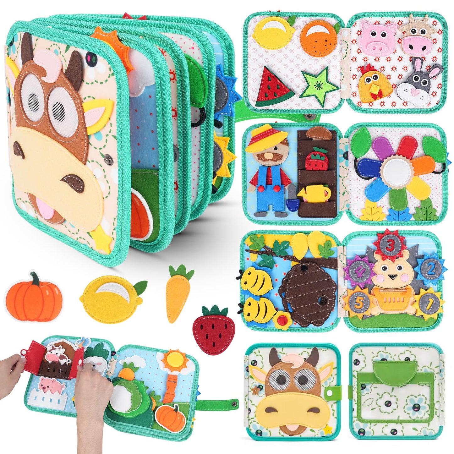 Cobelae Busy Book for Toddlers 1-3, Montessori Toys Busy Board for 1 Year Old, Felt Toddler Quiet Book, Educational Learning Activity Books, Kids Travel Toys, Gifts for Boys & Girls Ages 1+