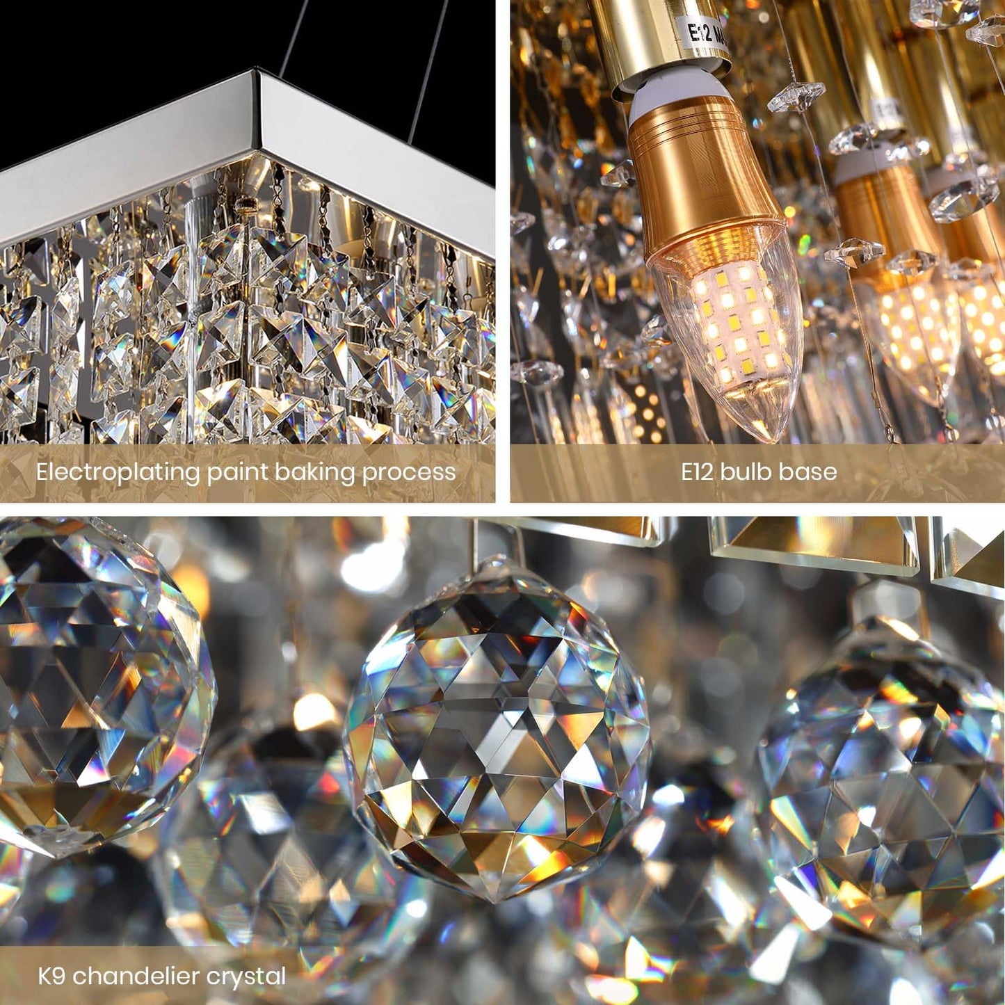 7Pm K9 Crystal Chandelier - Modern Rectangular Pendant Light Fixture, Chrome, L47 X W10 X H10, For Dining Room & Kitchen Island