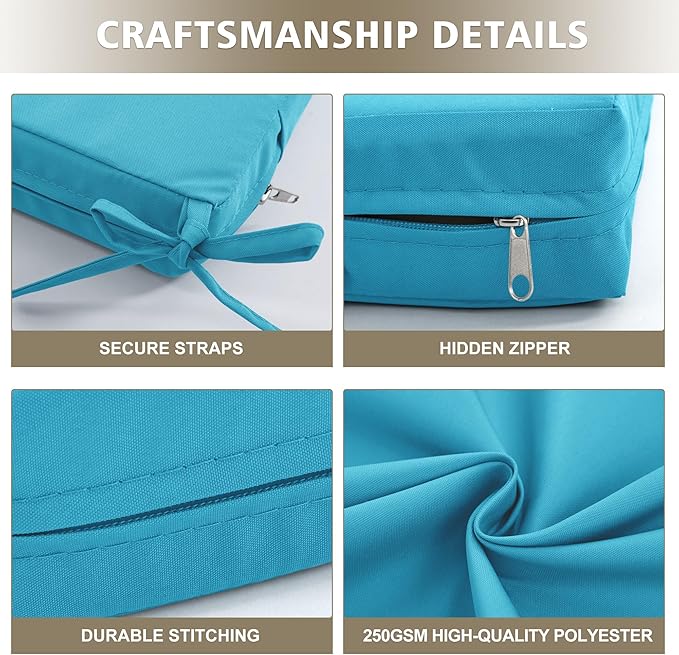 Outdoor Chair Cushions, Waterproof Outdoor Cushions for Patio Furniture w/Fade-Resistant, Removable & Machine-Washable Covers, 19x19 Inch, Ideal for Seat in Gardens/Porch – Set of 1/2/4, Teal
