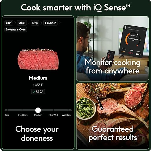CHEF iQ Sense Smart Wireless Meat Thermometer with 3 Ultra-Thin Probes, Unlimited Range Bluetooth Meat Thermometer, Digital Food Thermometer for Remote Monitoring of BBQ Grill, Oven