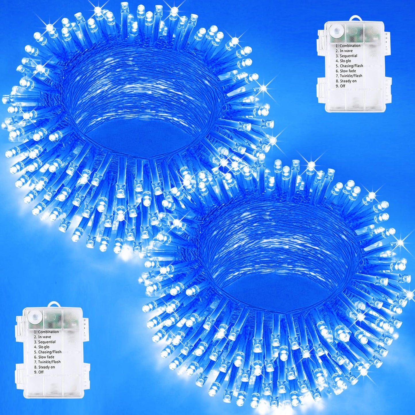 2 Pack Christmas String Lights Battery Operated With Timer  66Ft 200 Led Waterproof Twinkle Lights  8 Modes Fairy Light For Indoor And Outdoor Bedroom Garland Tree Christmas Decorations (Blue)
