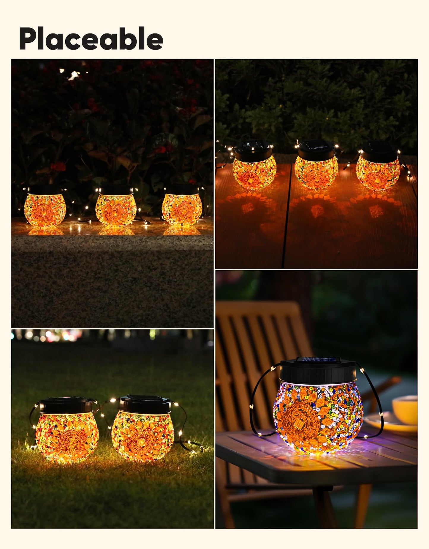 Mosaic Solar Lights Outdoor 2 Pack  Solar Hanging Lanterns Christmas Halloween Gifts For Women Mom Grandma  Waterproof Glass Globe Lights  Garden Patio Decor For Yard  Tree  Balcony  Warm