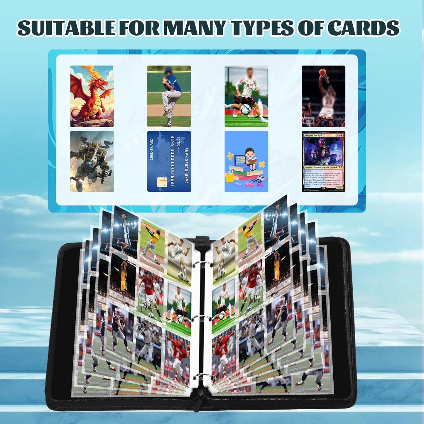 Baseball Card Binder with Sleeves 900 Pockets, Gifts for Baseball Card Collectors, Trading Card Holder Compatible with Topps Card, 50 Sleeves Card Album Card Storage Organizer