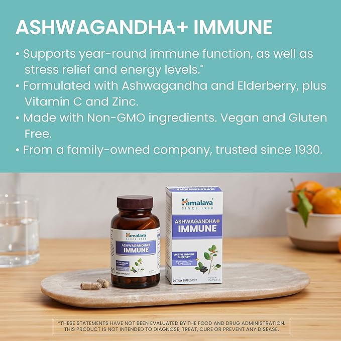 Himalaya Hello Energy with Ashwagandha for Adrenal Support & Daily Energy and & Ashwagandha +Immune with Vitamin C for Active Immune Support, 60 Capsules Each - Bundle
