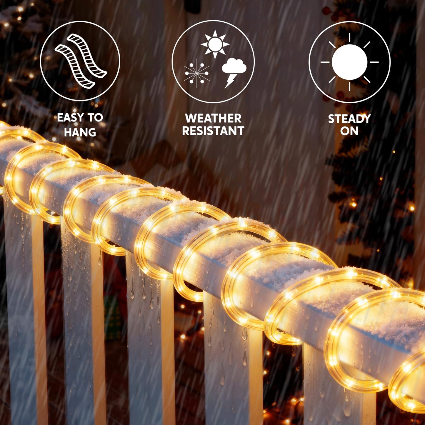 Joiedomi 40Ft Led Candy Cane Rope Lights  Waterproof Outdoor 360 Led Christmas Decor Lights For Garden Yard Party Xmas Christmas Holiday Decorations (Warm White)