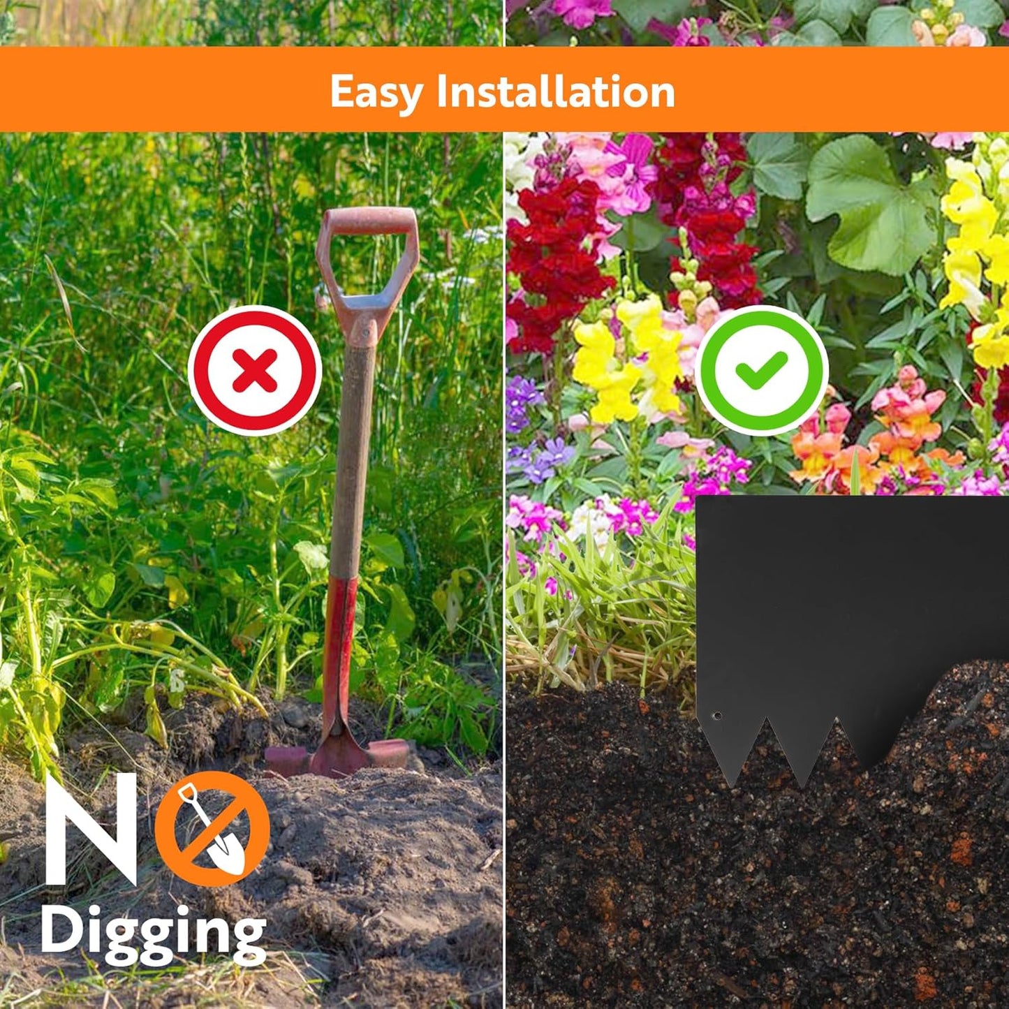 Steel Landscape Edging 40" Lx6 H, 8pcs Metal Landscape Edging with 9 Stakes, 27Ft Easy-to-Install Garden Edging for Flexible Bend, No-Dig Lawn Edging Border for Yard Pathway Forestry, Black